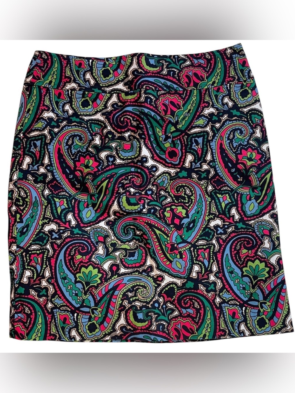 Talbots Pencil Skirt Paisley Green Blue Pink Multicolor Print Size 8